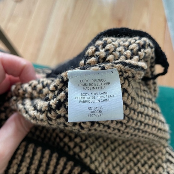 Nanette Lepore Tan Black Wool Knit Leather Trim Full Zip Sweater Jacket Size XS - Picture 8 of 10